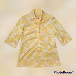 Leslie Fay Vintage Yellow Floral Blouse Trevira Star